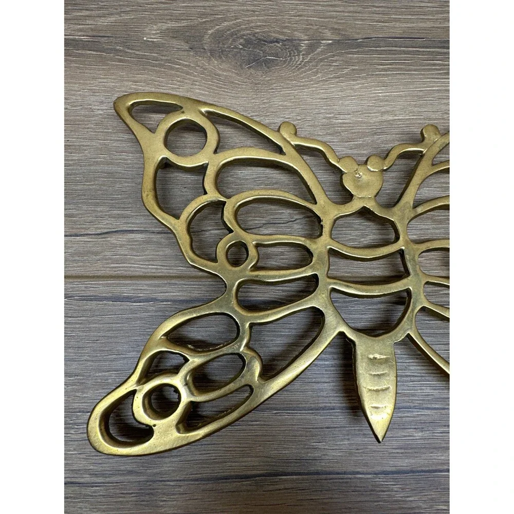 Vintage Solid Brass Butterfly Trivet Hot Plate Butterfly Kitchen Decor, 8.5 Inch